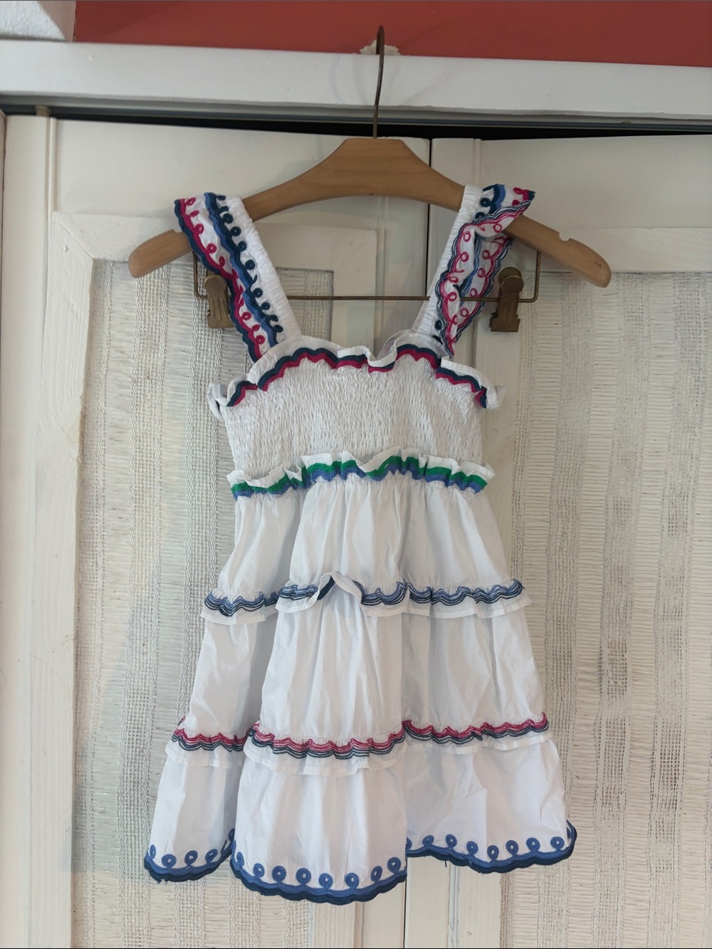 Roller Rabbit Kids White Dress with Blue and Red Trim 4T